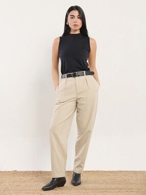 Nazeerah Ranya Linen Cotton High-Rise Pleated Trousers in Beige large